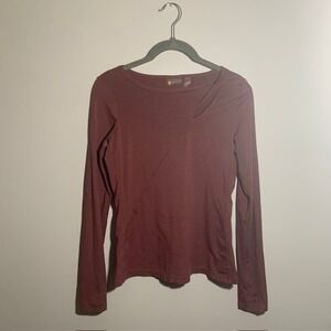 Zella Burgundy Long Sleeve Performance Top – S – Back Zip Pocket & Thumbholes